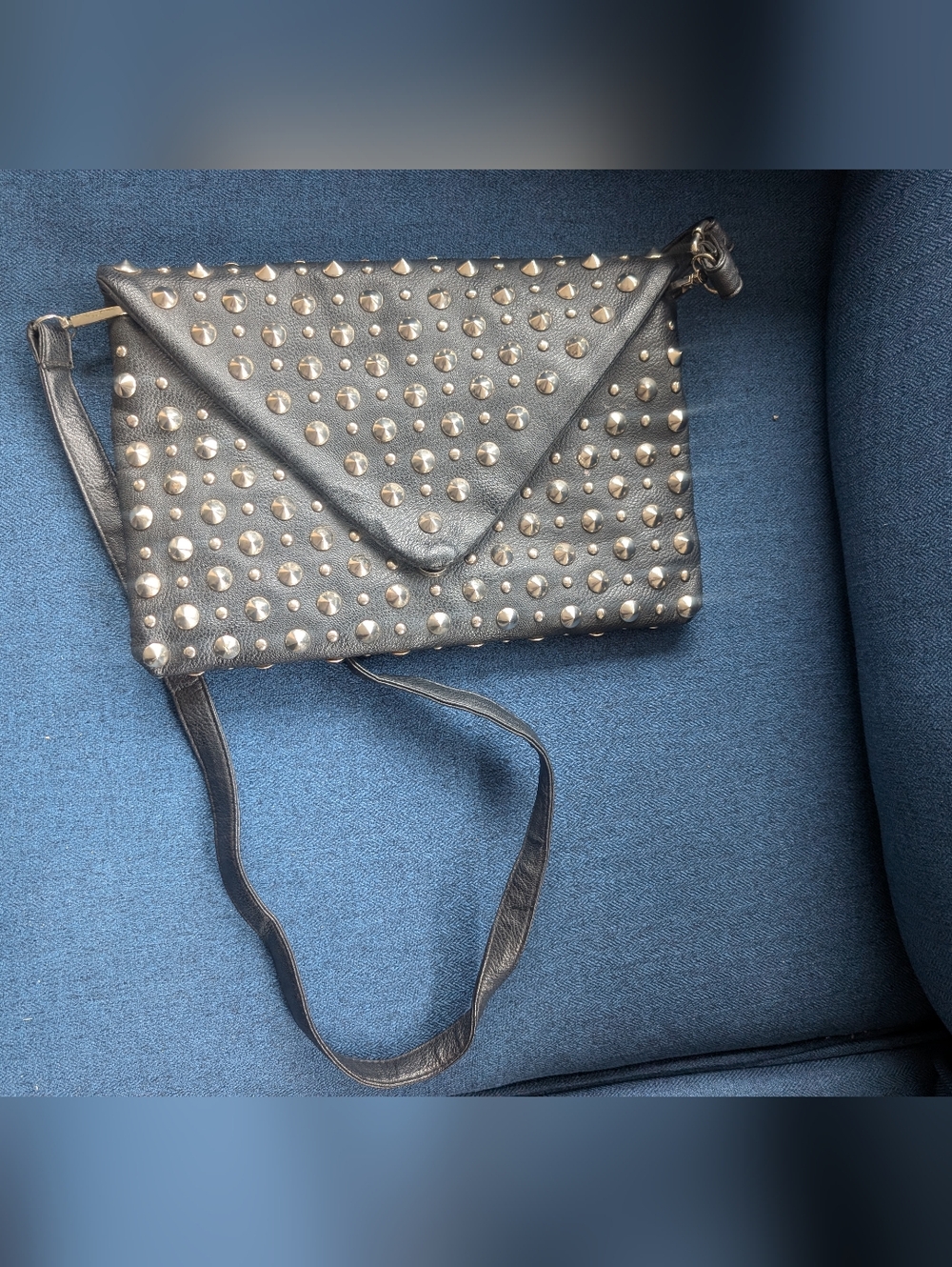 Studded Black Envelope Crossbody Bag - Unbranded